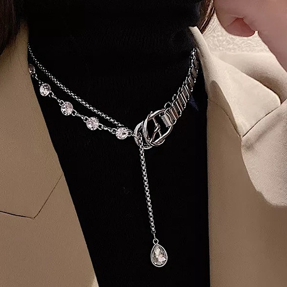 Buckle Design Rhinestone Drop Chain Link Choker - Picture 5 of 9